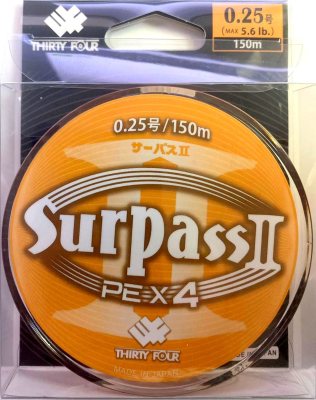 Плетёный шнур Thirty34Four SurpassII PEx4 150м -№0,25, 5,6lb(2,54кг) -6477